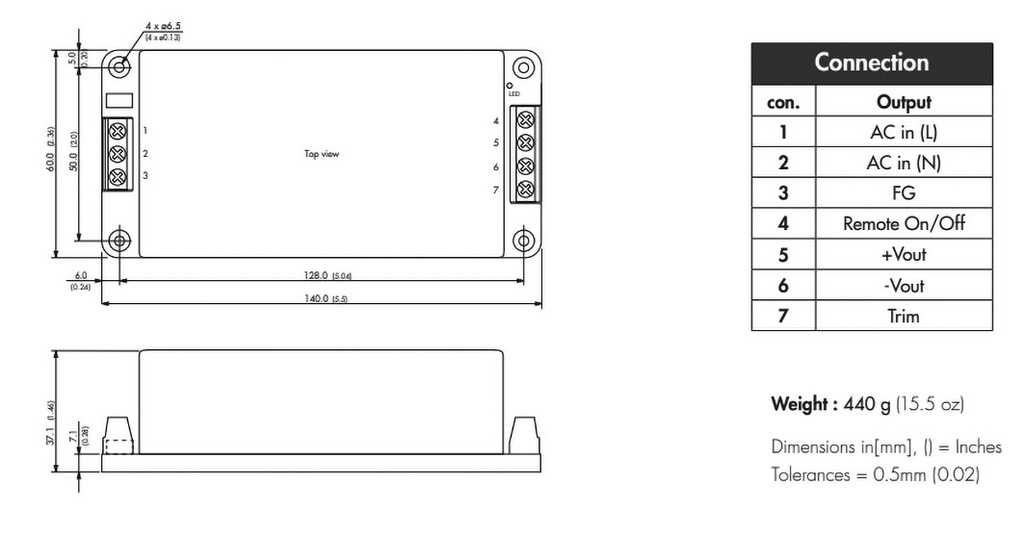 Converter: AC/DC; 85W; Uout: 12VDC; Iout: 7080mA; 90%; 90÷264VAC