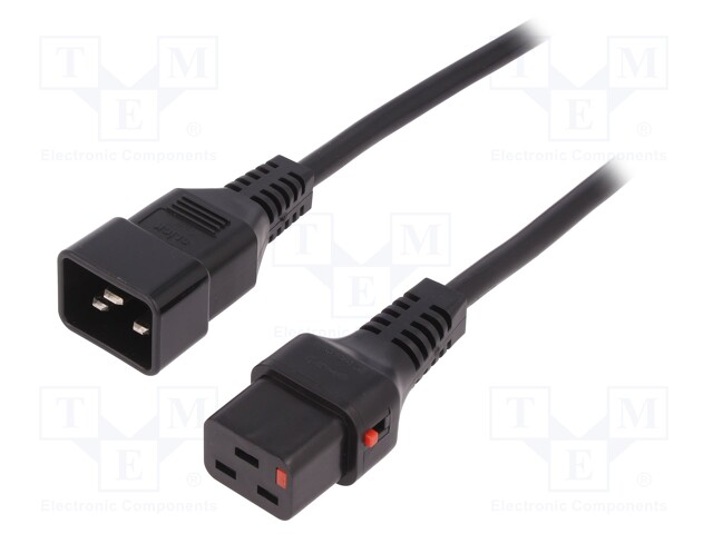 Cable; IEC C19 female,IEC C20 male; 2m; with locking; black; PVC