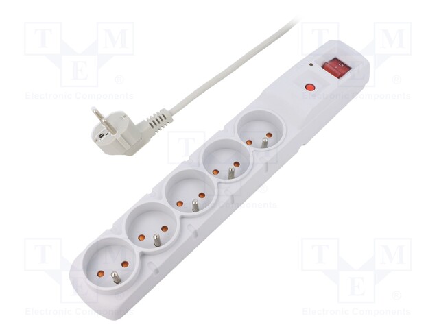 Plug socket strip: protective; Sockets: 5; 230VAC; 10A; grey