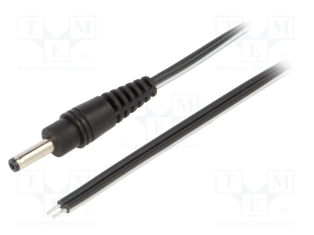 Cable; wires,DC 1,3/3,5 plug; straight; 0.5mm2; black; 0.5m