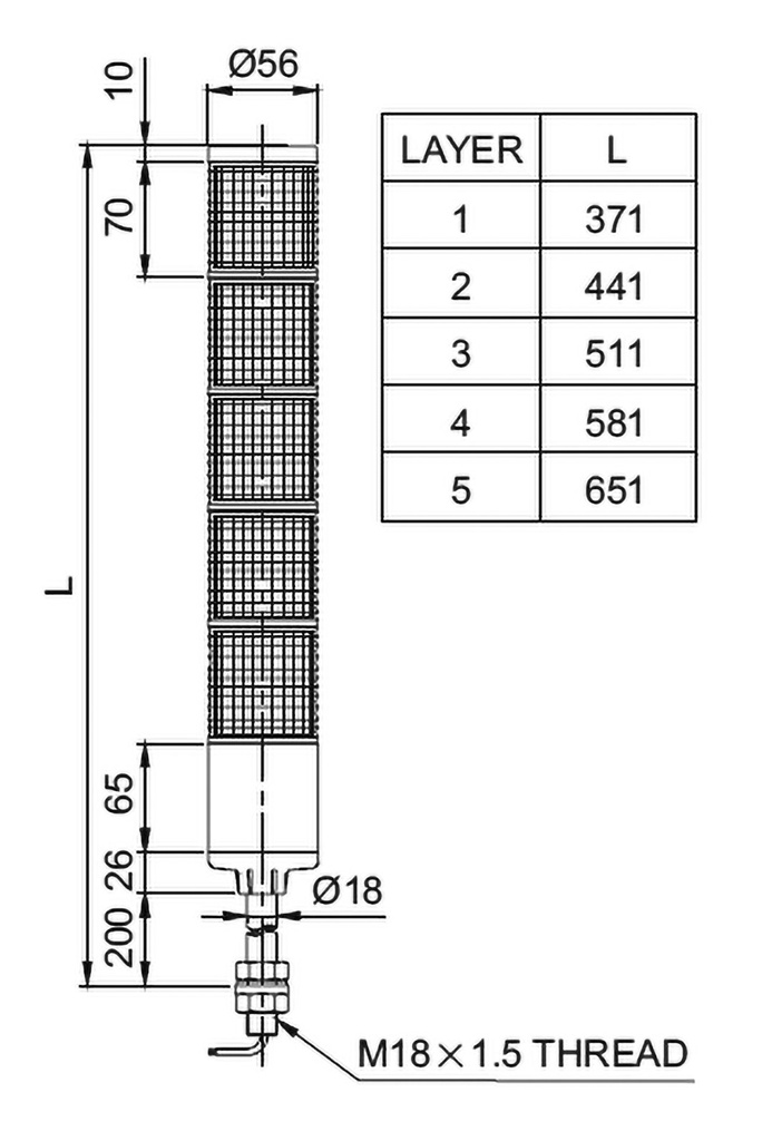 Signaller: signalling column; continuous light; Usup: 24VDC; LED