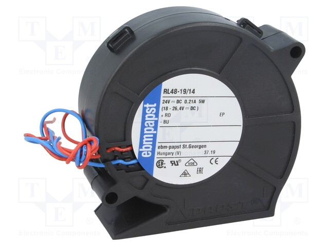 Fan: DC; blower; 75x75x27mm; 28m3/h; 51dBA; ball bearing; 4400rpm