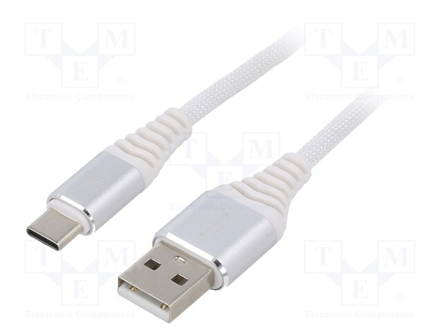 Cable; USB 2.0; USB A plug,USB C plug; gold-plated; 2m; white