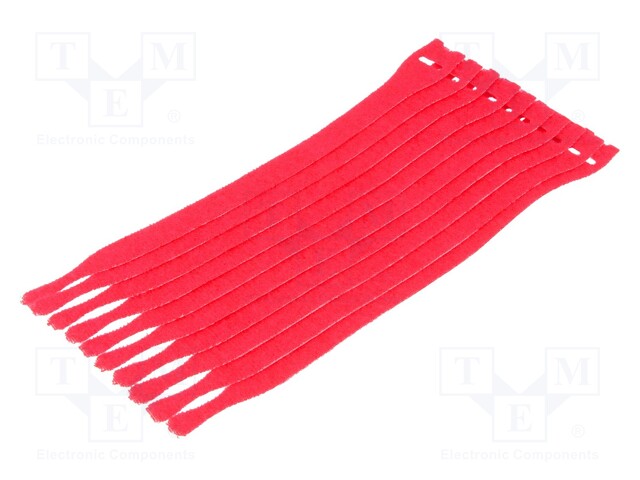 Velcro tie; L: 200mm; W: 12.5mm; red; 10pcs; Ømax: 60mm; -20÷75°C