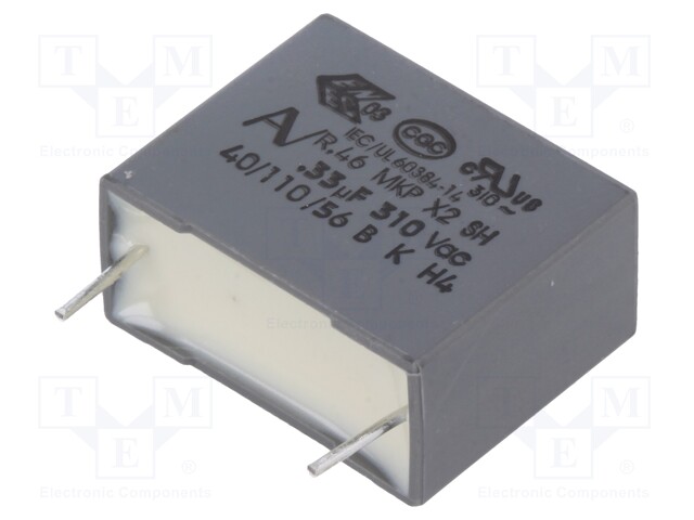 Capacitor: polypropylene; X2; 330nF; 15mm; ±20%; 18x8.5x14.5mm