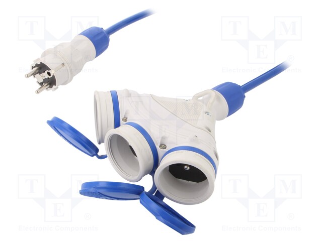 Extension lead; Sockets: 3; PUR; blue; 3x2,5mm2; 10m; 16A