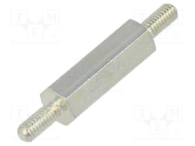 Screwed spacer sleeve; 15mm; Ext.thread: M2,5; hexagonal; steel