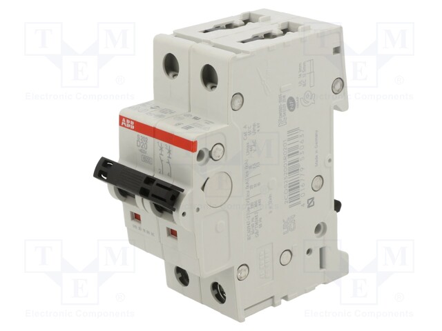 Circuit breaker; 400VAC; Inom: 20A; Poles: 2; DIN; Charact: D; 6kA