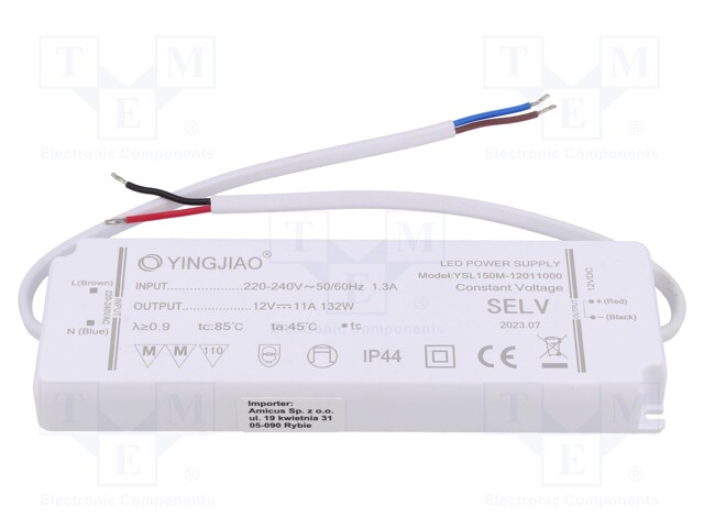 Power supply: switched-mode; LED; 132W; 12VDC; 11A; 220÷240VAC