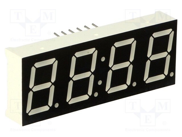 Display: LED; 7-segment; 14.2mm; 0.56"; No.char: 4; red; 60mcd; anode