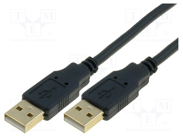 Cable; USB 2.0; USB A plug,both sides; gold-plated; 3m; black