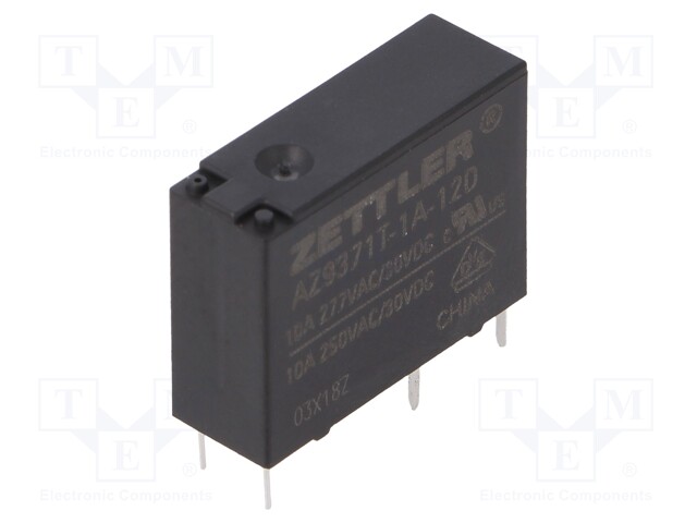 Relay: electromagnetic; SPST-NO; Ucoil: 12VDC; 10A/250VAC; 10A