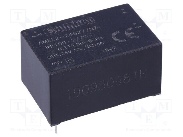 Converter: AC/DC; 2W; Uout: 24VDC; Iout: 0.083A; 78%; Mounting: PCB