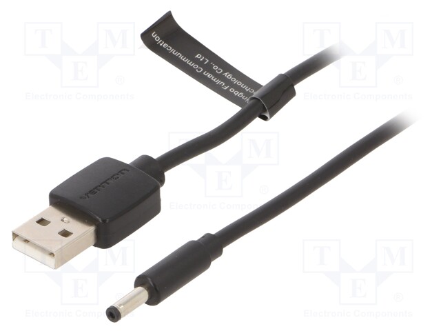 Cable; USB A plug,DC 3,5x1,35 plug; black; 0.5m; Core: Cu