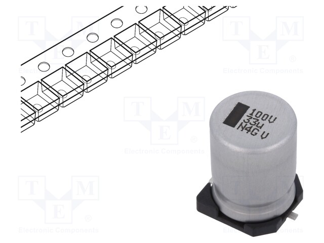 SMD Aluminium Electrolytic Capacitor, Radial Can - SMD, 33 µF, 100 V, 1.3 ohm, 153 CLV Series