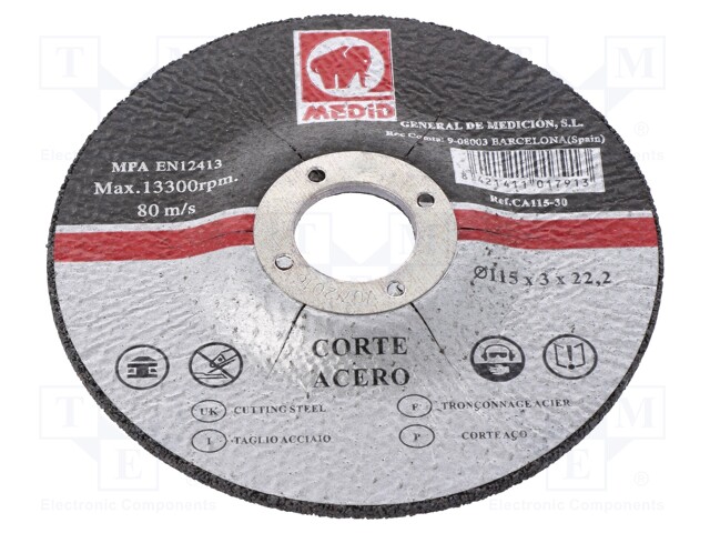 Cutting wheel; Ø: 115mm; Øhole: 22mm; Application: for metal,steel