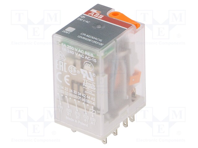 Relay: electromagnetic; 4PDT; Ucoil: 230VAC; 6A; max.250VDC