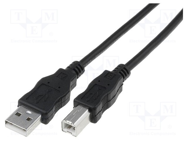 Cable; USB 2.0; USB A plug,USB B plug; nickel plated; 0.5m; black