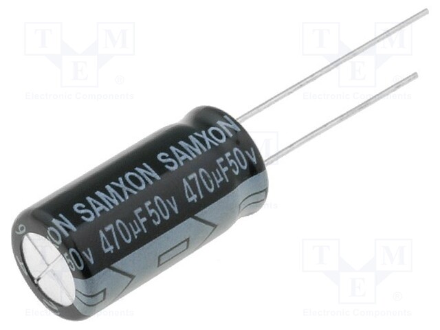 Capacitor: electrolytic; THT; 470uF; 50VDC; Ø10x20mm; Pitch: 5mm