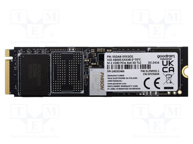 Solid State Drive; 2048GB; M.2 2280; 3D TLC NAND; -40÷85°C