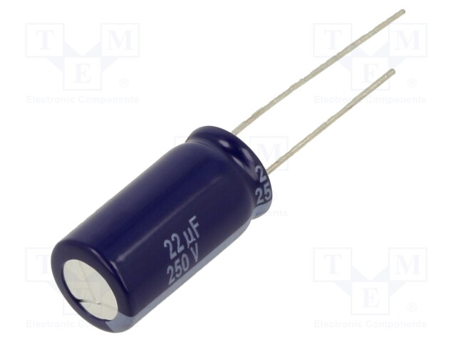 Electrolytic Capacitor, 22 µF, 250 V, M Series, ± 20%, Radial Leaded, 2000 hours @ 85°C