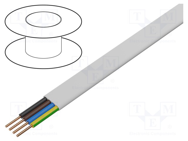 Wire; YDY; flat; solid; Cu; 4G1mm2; PVC; white; 450V,750V; 100m