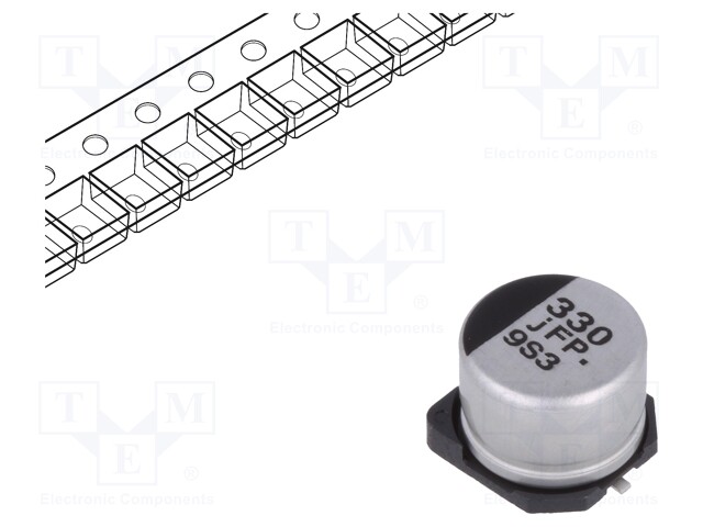 Capacitor: electrolytic; low impedance; 330uF; 6.3VDC; Case: E