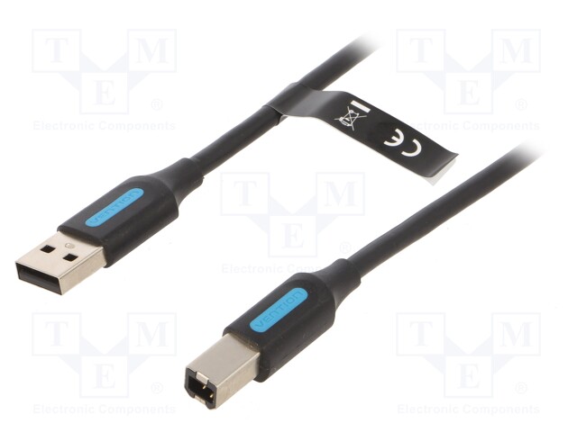 Cable; USB 2.0; USB A plug,USB B plug; nickel plated; 1.5m; black