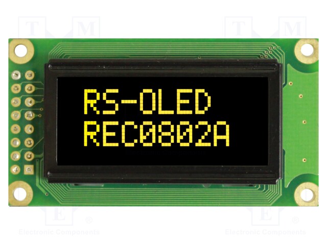 Display: OLED; alphanumeric; 8x2; Dim: 58x32x10mm; yellow; PIN: 16