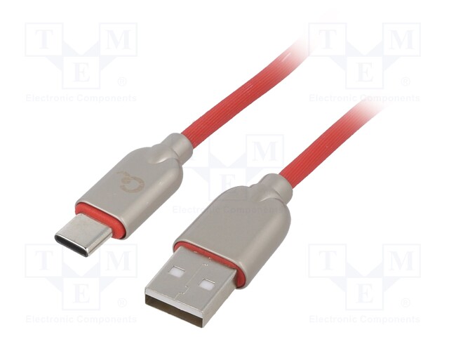 Cable; USB 2.0; USB A plug,USB C plug; gold-plated; 2m; red