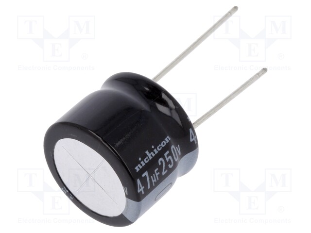 Capacitor: electrolytic; THT; 47uF; 250VDC; Ø20x15mm; Pitch: 10mm