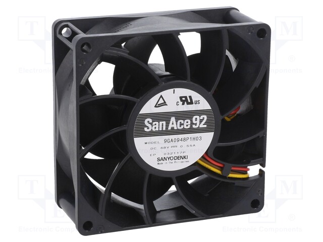 Fan: DC; axial; 48VDC; 92x92x38mm; 240m3/h; 63dBA; ball bearing