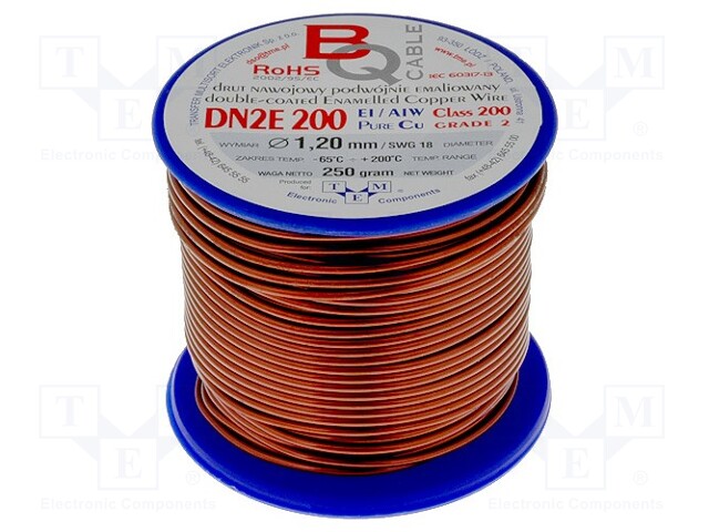 Coil wire; double coated enamelled; 1.2mm; 0,25kg; -65÷200°C