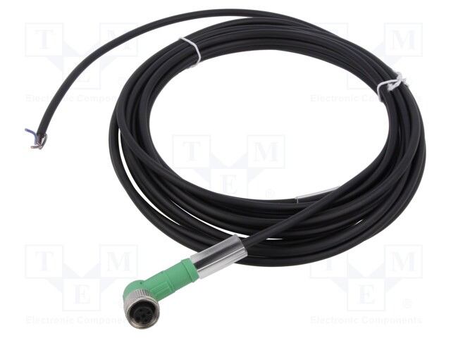 Connection lead; M12; PIN: 3; angled; 5m; plug; 250VAC; 4A; -25÷90°C