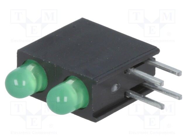 LED; in housing; green; 3mm; No.of diodes: 2; 20mA; 60°; 2.2÷2.5V