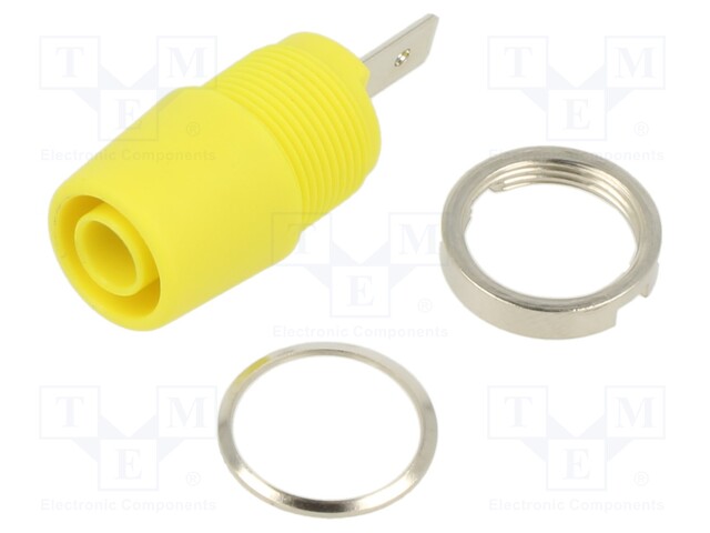 Socket; 4mm banana; 20A; 1kV; yellow; nickel plated; insulated