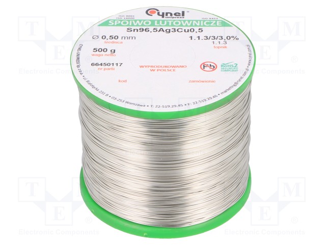 Soldering wire; Sn96,5Ag3Cu0,5; 500um; 500g; lead free; 217÷219°C