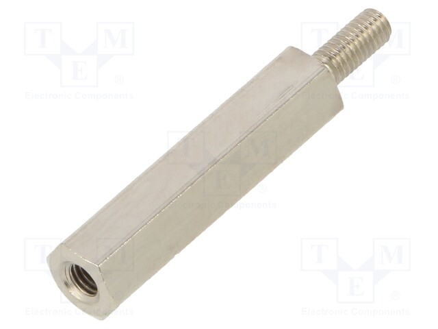 Screwed spacer sleeve; Int.thread: M3; 25mm; Ext.thread: M3; brass