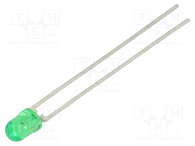 LED; 3mm; green; 16÷20mcd; 44°; Front: convex; Pitch: 2.54mm