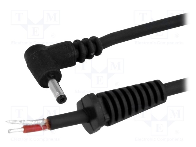 Cable; wires,DC 1,3/3,5 plug; angled; 1mm2; black; 1.5m; -20÷70°C