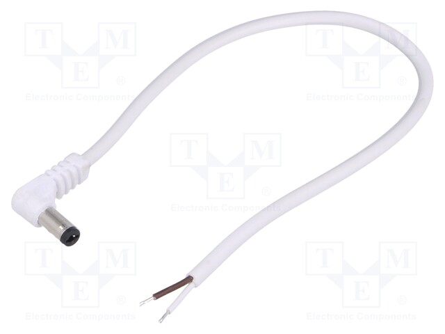 Cable; wires,DC 5,5/2,1 plug; angled; 0.5mm2; white; 3m; -20÷70°C