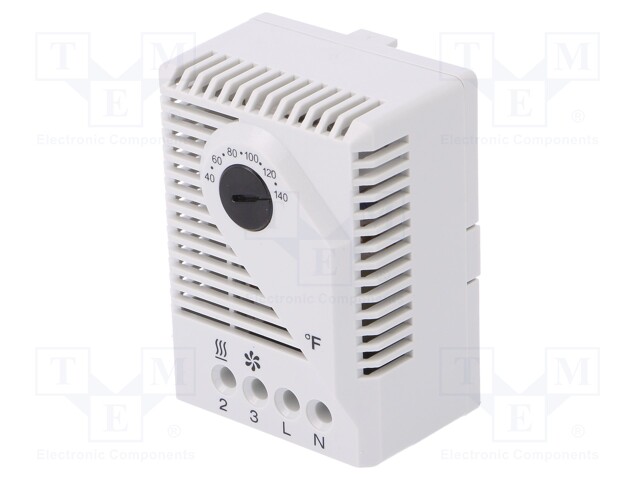 Sensor: thermostat; Contacts: SPDT; 10A; 250VAC; IP20; Mounting: DIN