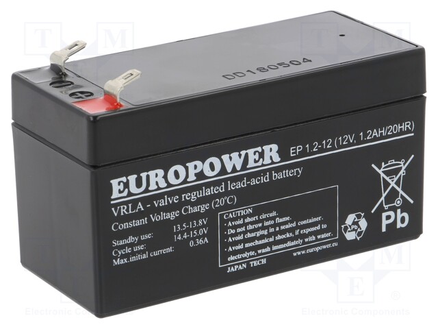 Re-battery: acid-lead; 12V; 1.2Ah; AGM; maintenance-free
