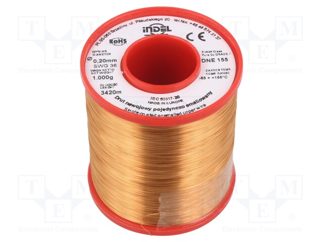 Coil wire; single coated enamelled; 0.2mm; 1kg; -65÷155°C