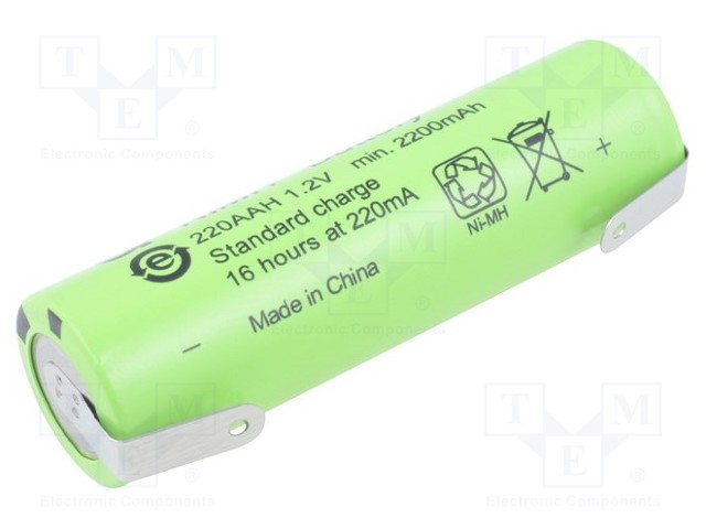 Re-battery: Ni-MH; AA; 1.2V; 2200mAh; Leads: soldering lugs