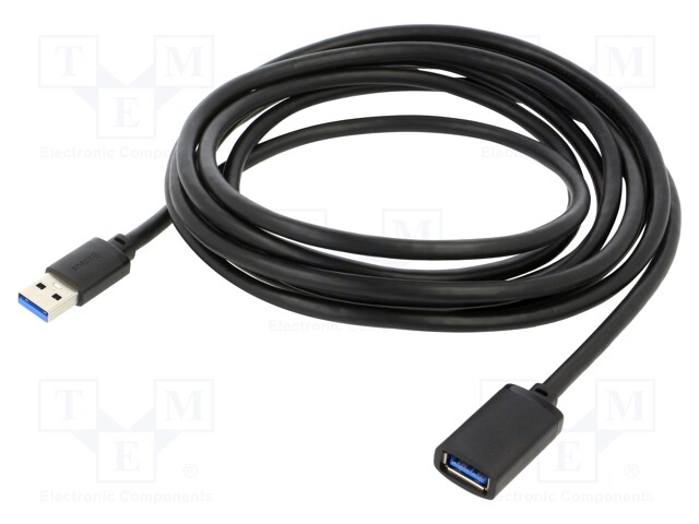 Cable; USB 3.0; USB A socket,USB A plug; 3m; black