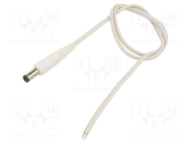 Cable; wires,DC 5,5/2,5 plug; straight; 0.35mm2; white; 0.5m