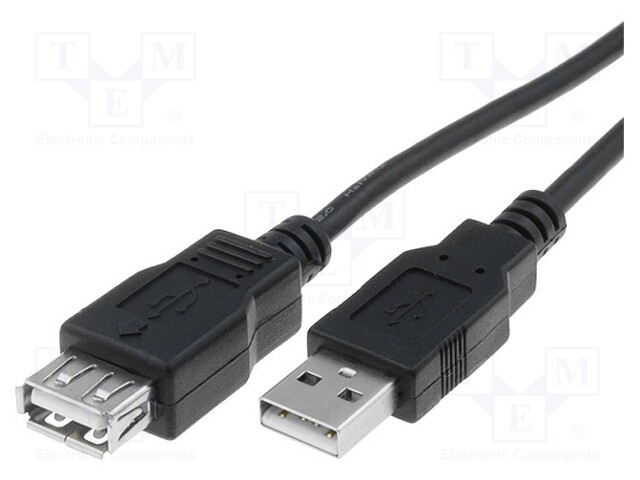 Cable; USB 2.0; USB A socket,USB A plug; nickel plated; 5m; black