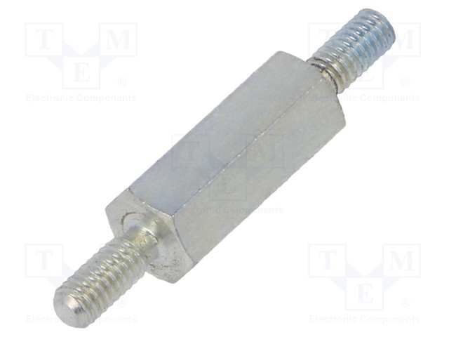 Screwed spacer sleeve; 12mm; Ext.thread: M2,5; hexagonal; steel