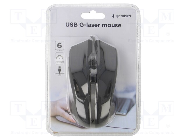 Laser mouse; black; USB A; wired; Features: DPI change button